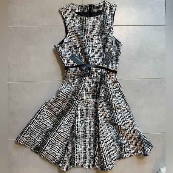 Eva longoria Dresses & Skirts - Eva Longoria  Black and White Sleeveless A-Line Midi Dress NWT w/ black belt